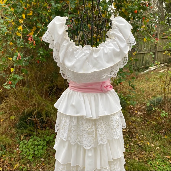 Vintage Lace Tiered Ruffles Cottagecore Praire Gunne Sax Style Dress - Picture 7 of 16